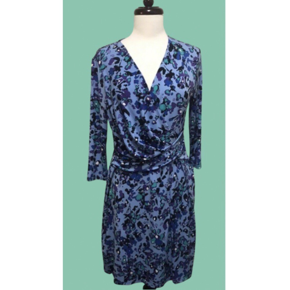 Surplice V-Neck Career Dress M Abstract Print